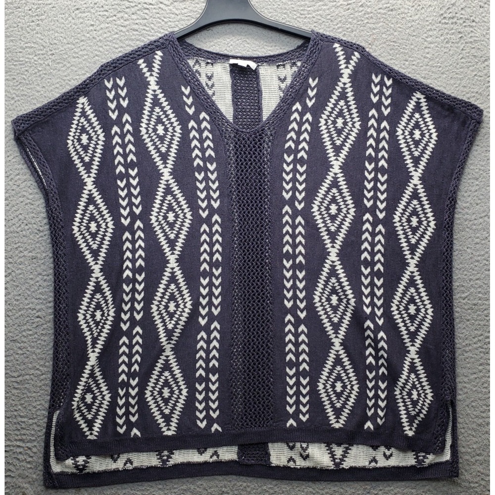 Ella Moss Poncho Sweater Womens M/L Multi-Patterned Knit Linen Blend Sleeveless